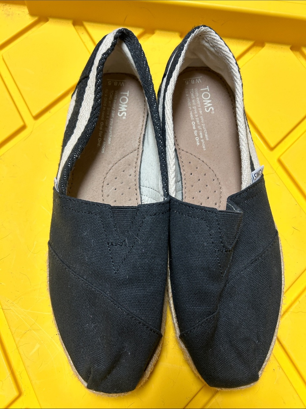 Toms Black Canvas Slip-On Espadrille Flats